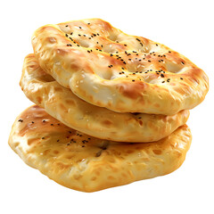 Three Freshly Baked Pita Breads, Isolated on a Transparent Background, Graphic Resource