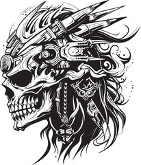 Tribal Warrior Skull Modern Graphic Concept Warrior Skull Badge Stylish Vector Illustration