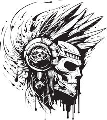 Bone Warrior Head Sleek Graphic Illustration Creepy Skull Warrior Minimalist Iconography