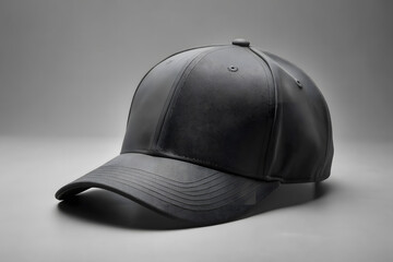 Obraz premium Mockup of a black baseball cap on a gray background.