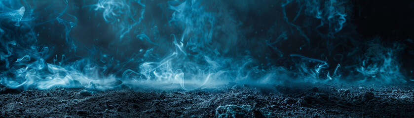 Ethereal blue smoke swirls over a dark textured surface, creating a mysterious and moody atmosphere, ideal for backgrounds and creative projects.