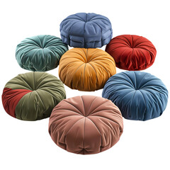 Colorful Round Pouf Pillows, Isolated on a Transparent Background, Graphic Resource