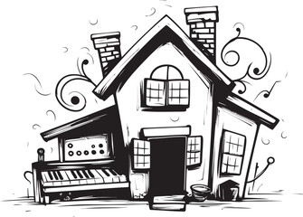 Small Cartoon Village Scene Charming Icon Art Miniature House Logo Playful Village Icons