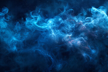 A stunning abstract background with swirling blue smoke and wisps against a dark starry night sky, creating a dreamy and ethereal atmosphere.