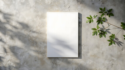 Mockup of white rectangle on gray background with plant