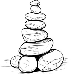 Tranquil Zen Garden Stack Minimalist Iconic Imagery Modern River Rock Cairn Geometric Logo Styling
