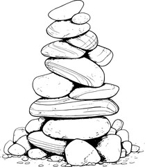 Modern River Rock Cairn Geometric Logo Styling Natural Pebble Tower Serene Graphic Identity
