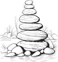 Natural Pebble Tower Serene Graphic Identity Abstract Stone Pile Symbolic Icon Design