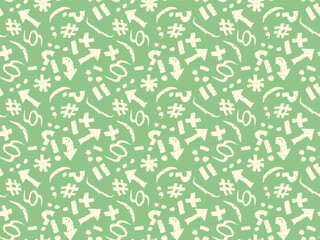 Seamless pattern made of perforated math signs (symbols) and language punctuation marks. Education, business, finance, science, writing. Vector illustration.