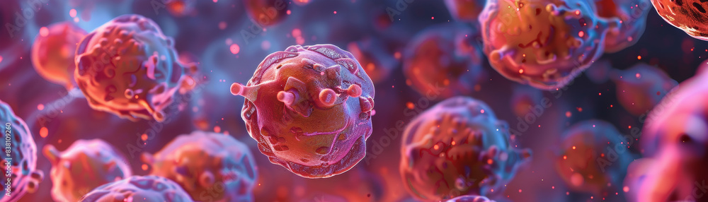 Poster a close-up view of thriving cells in a colorful, microscopic environment. the image captures the dyn