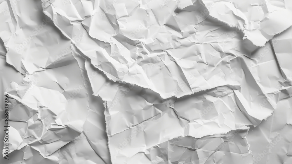 Aufkleber a close-up view of overlapping crumpled white paper sheets in various textures and patterns, creatin
