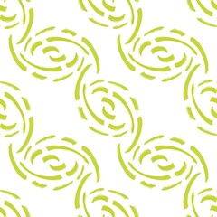 Seamless abstract textured pattern. Green, white. Swirls, arcs, lines. Digital brush strokes. Design for textile fabrics, wrapping paper, background, wallpaper, cover. Illustration. Ethnic ornament.