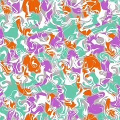 Seamless abstract textured pattern.  Orange, purple, green, white. Digital brush strokes. Design for textile fabrics, wrapping paper, background, wallpaper, cover. Illustration.