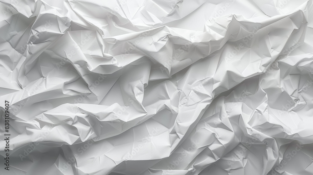 Poster crumpled white paper surface texture background with folds and wrinkles creating abstract pattern. h