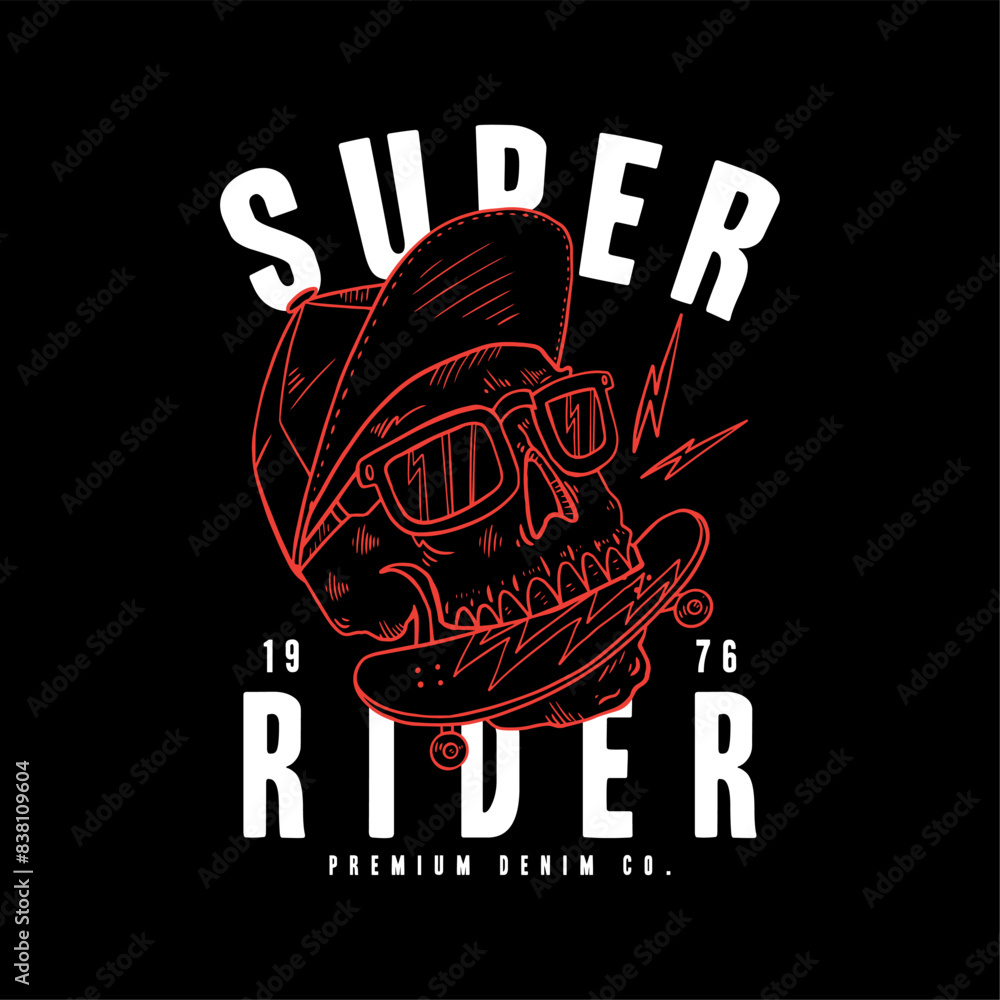 Poster graphic design with skull sketch for tee print as vector
