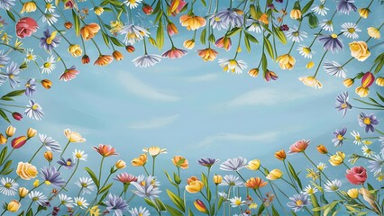 Flowers on a light blue background top view