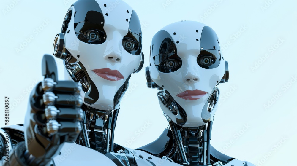 Poster an isolated white background shows a set of robots giving thumbs up - generative artificial intellig