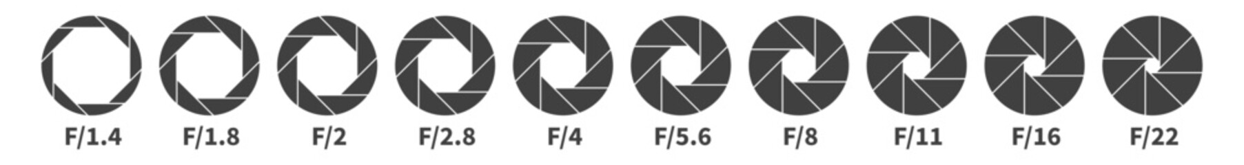 Aperture icon set. Aperture icons on white background.