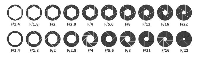 Aperture icon set. Aperture icons on white background.