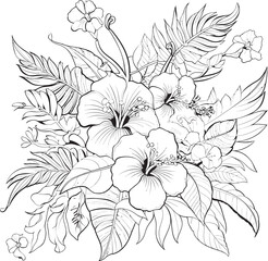 Hibiscus Bloom Vector Artistic Graphic Creation Tropical Leaf Symbol Design Symbolic Logo Expression