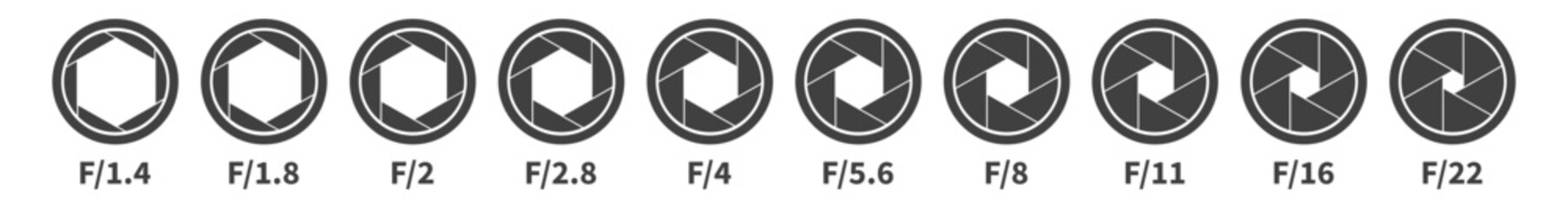 Aperture icon set. Aperture icons on white background.