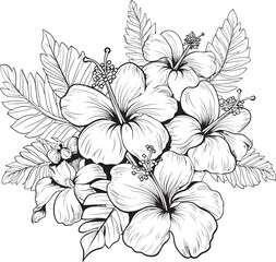 Tropical Rainforest Bloom Design Symbolic Graphic Art Exotic Botanical Leaf and Flower Icon Iconic Design Vision