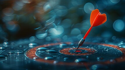 A red dart is flying towards the center of an archery target, symbolizing precision and success in business or personal goals.