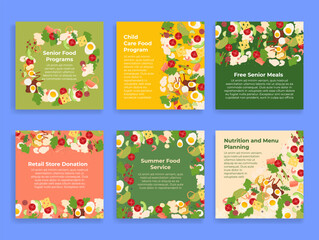 Food program nutrition menu planning banner design template set vector flat illustration