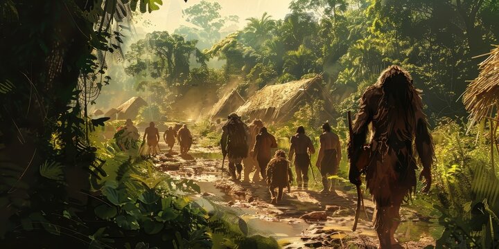 Primitive Village with Apes and Humans