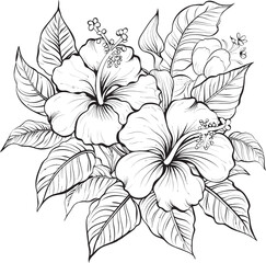 Exotic Plant and Hibiscus Flower Harmony Geometric Icon Composition Jungle Floral Artistry Symbolic Icon Design