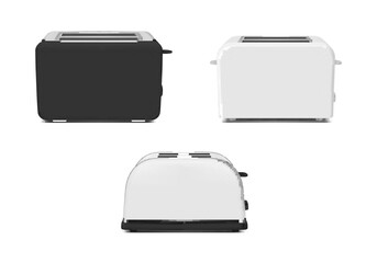 Modern kitchen toaster for toast frying bread slice breakfast cooking set realistic vector