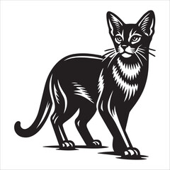 Abyssinian cat, vector illustration, silhouette