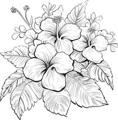 Tropical Hibiscus and Leaf Icon Artistic Logo Representation Exotic Rainforest Blossom Design Nature Inspired Graphic