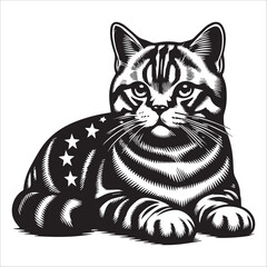 American Shorthair cat, vector illustration, silhouette
