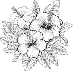 Hawaiian Hibiscus and Foliage Icon Vibrant Graphic Art Tropical Plantation Blossom Design Stylish Icon Concept