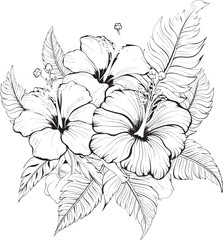 Tropical Hibiscus and Plant Leaf Logo Artistic Iconic Design Exotic Tropical Flora Vibrant Icon Design Inspiration