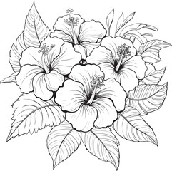 Hibiscus and Ferns Symbolic Icon Design Tropical Leaf Art Creative Logo Vision