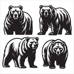 bears, vector illustration, silhouette