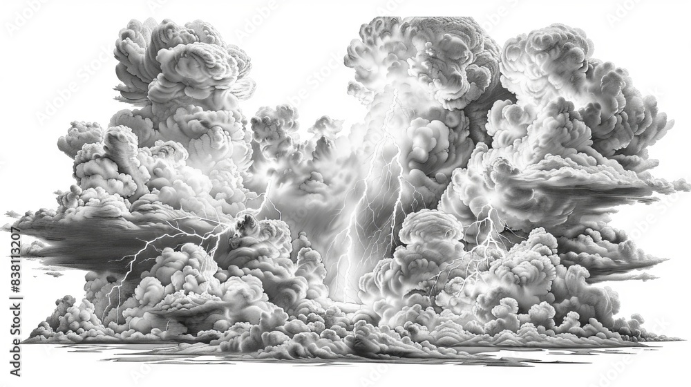 Poster a generative ai depicts storm clouds with lightning on a transparent background