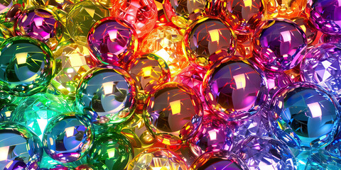 The Rainbow Riot of Reflective Objects: An array of shiny, shimmering objets d'art, strategically positioned to create a kaleidoscope of color and light