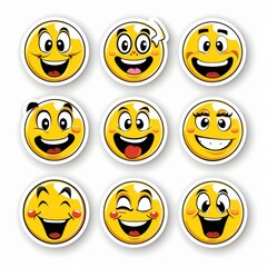 Set of expressive yellow emoji faces with various emotions