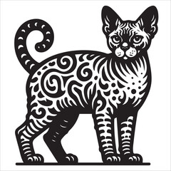 Devon Rex Cat, vector illustration, silhouette