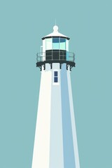 A minimalist illustration depicting a lighthouse against a blue sky. The image captures the essence of the iconic structure, emphasizing its height and presence.