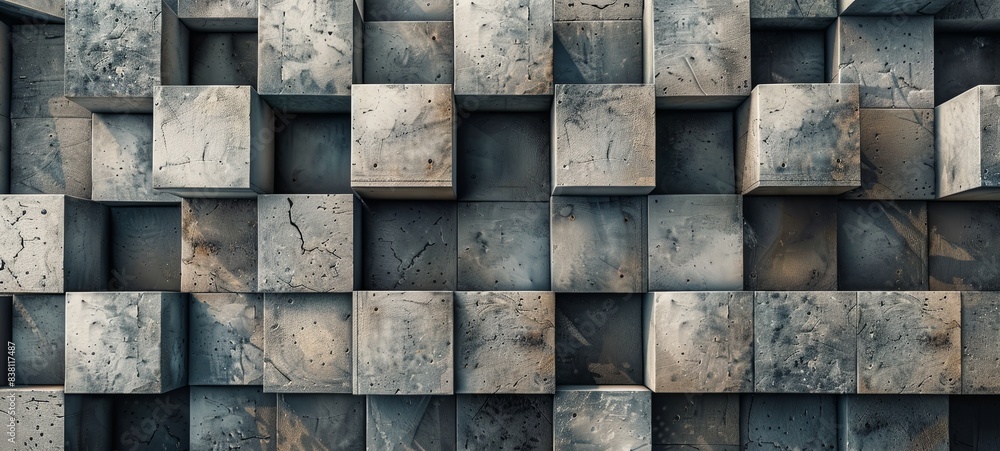 Poster abstract geometric background. geometric pattern with rustic concrete cube blocks.