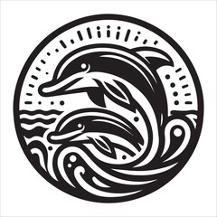 Dolphins, vector illustration, silhouette