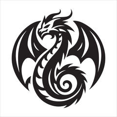 Dragon, vector illustration, silhouette