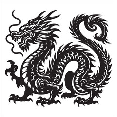 Dragon, vector illustration, silhouette