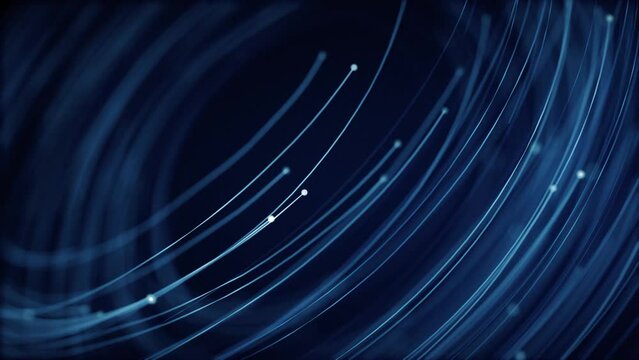 Digital data motion background animation with a fast moving stream of blue fiber optic light data nodes and particles. This modern technology background is full HD and a seamless loop.