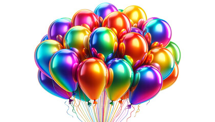 collection of rainbow-colored balloons isolated  on the transparent background.