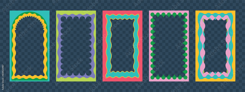Aufkleber a set of colourful frames with scalloped and wave edge. trendy modern template for social networks. 